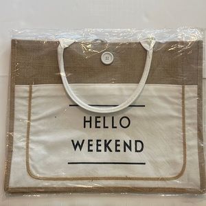 New! White Hello Weekend Tote Bag
